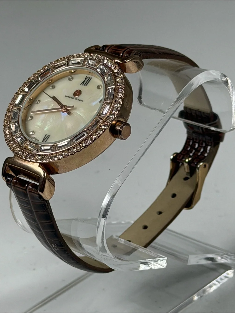 Adrienne Vittadini AD9445 Women’s Quartz Watch MOP Dial Crystal Bezel 38mm Runs